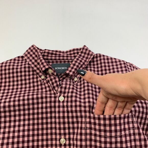 Bonobos Shirt Mens L Large Plum Rose Pink SLIM Fit Check Button Down Long Sleeve - Picture 3 of 9